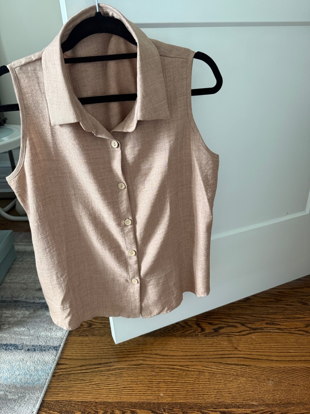 Sleeveless Button Front Shirt - Beige